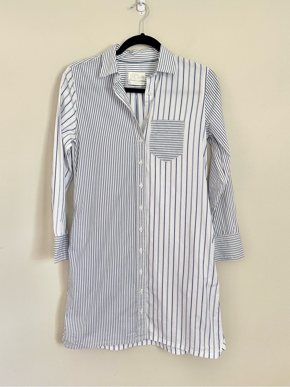J.Crew Striped Button Front Tunic Shirt Dress Blue White Cotton Size XS Coastal